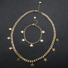 Star Pendant Choker Necklace Gold Plated Star Charm Bracelet Jewelry Set - Guangzhou Mingshixuan Jewellery CO.,Ltd