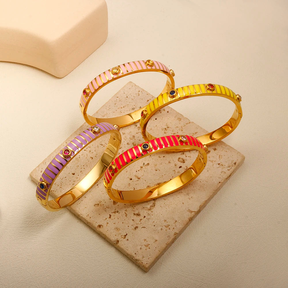 Popular Bohemian Bracelet Colorful Drop Glue Zirconia Inlaid Bangle