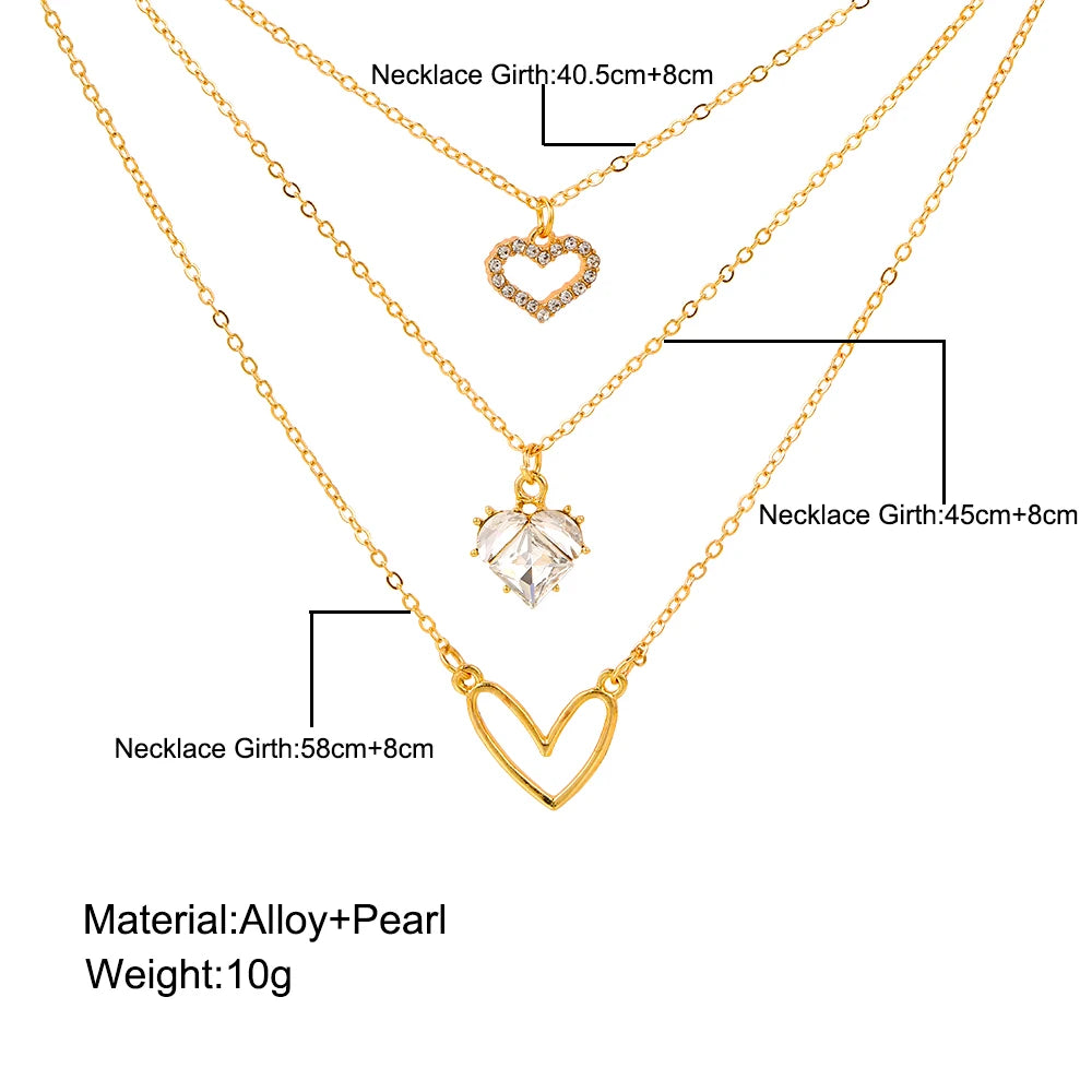 Zircon Heart Pendant Necklaces for Women Girls Gold Color Multilayer Clavicle Chain Necklaces New Fashion Trendy Jewelry