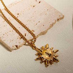 Gold Color 316 L Stainless Steel Sun Pendant Necklace Hip Hop Rock Fashion Choker Necklace