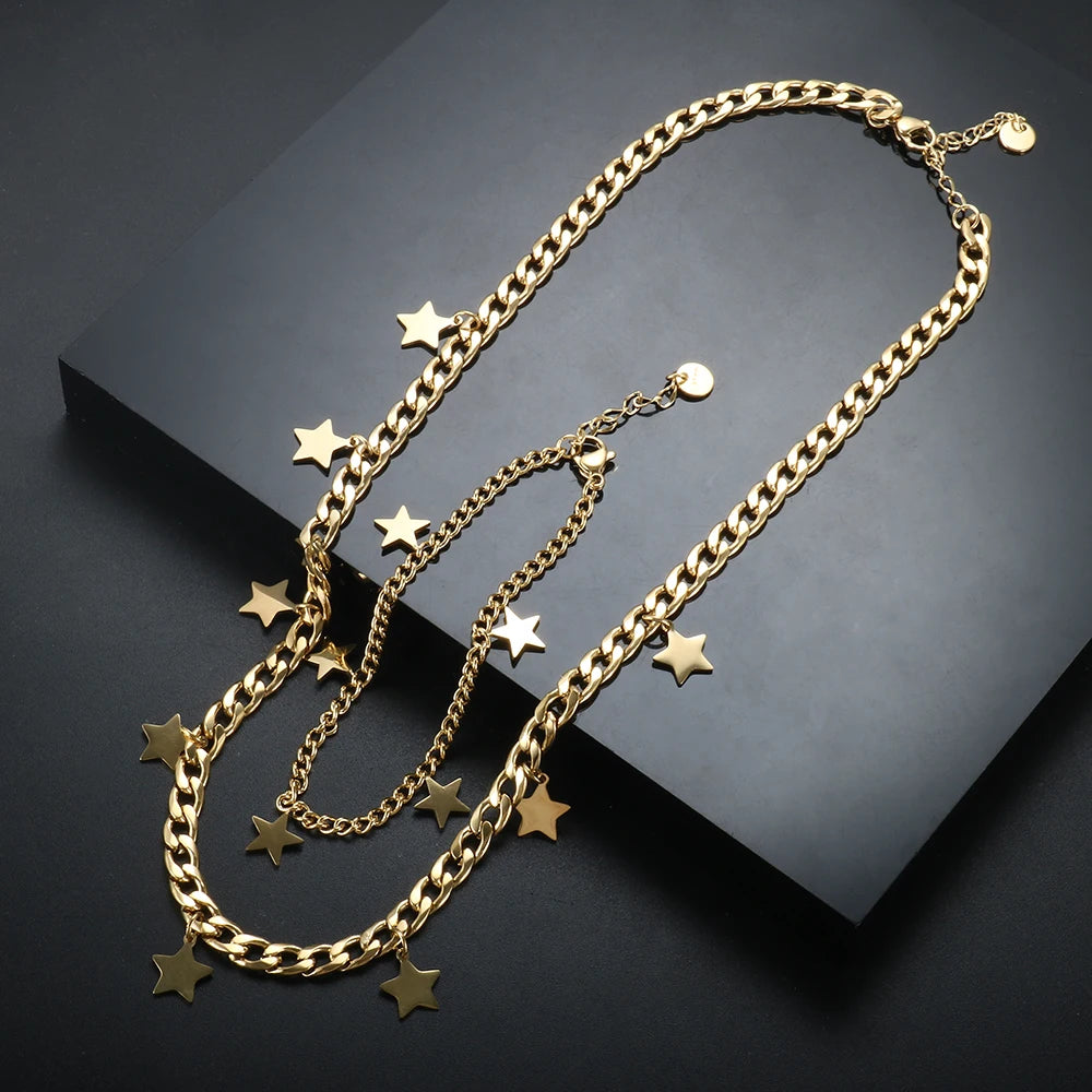 Star Pendant Choker Necklace Gold Plated Star Charm Bracelet Jewelry Set - Guangzhou Mingshixuan Jewellery CO.,Ltd