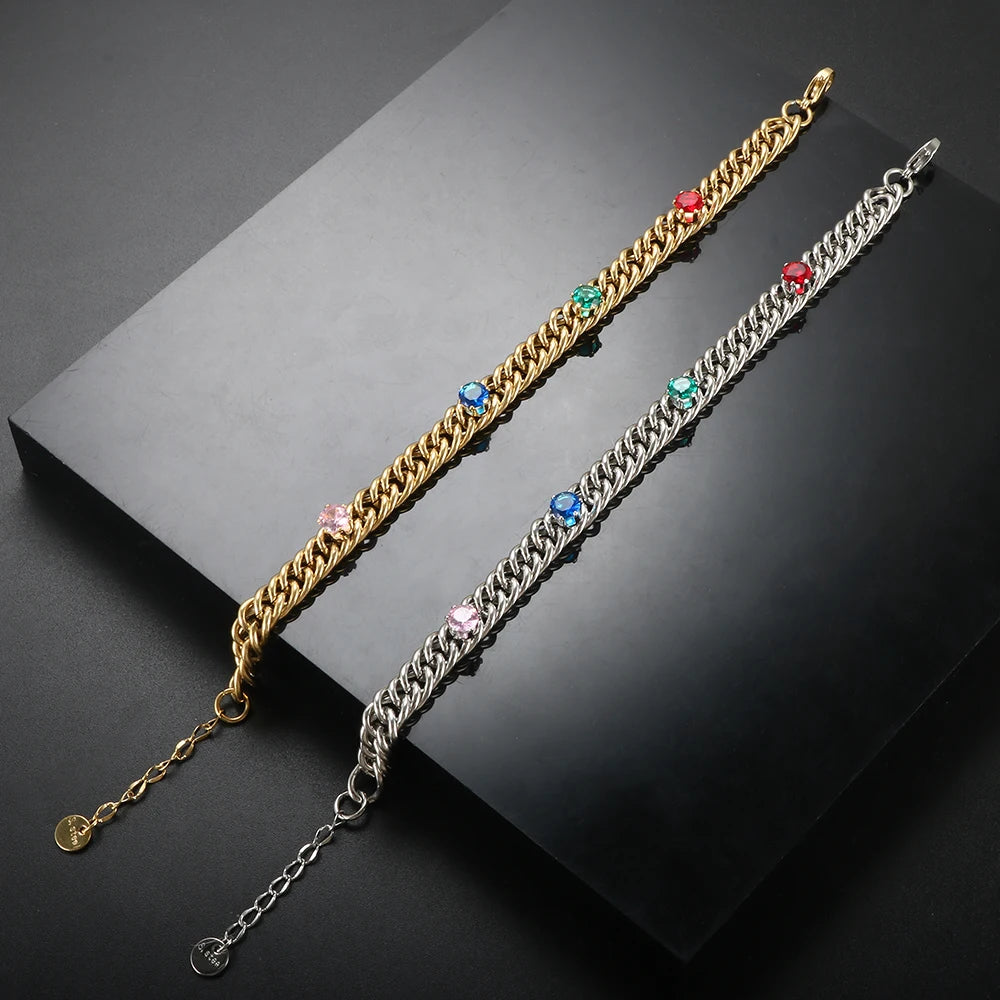 Colorful CZ Jewelry Set Mix Color Zircon Choker Necklace Crystal Link Chain - Guangzhou Mingshixuan Jewellery CO.,Ltd