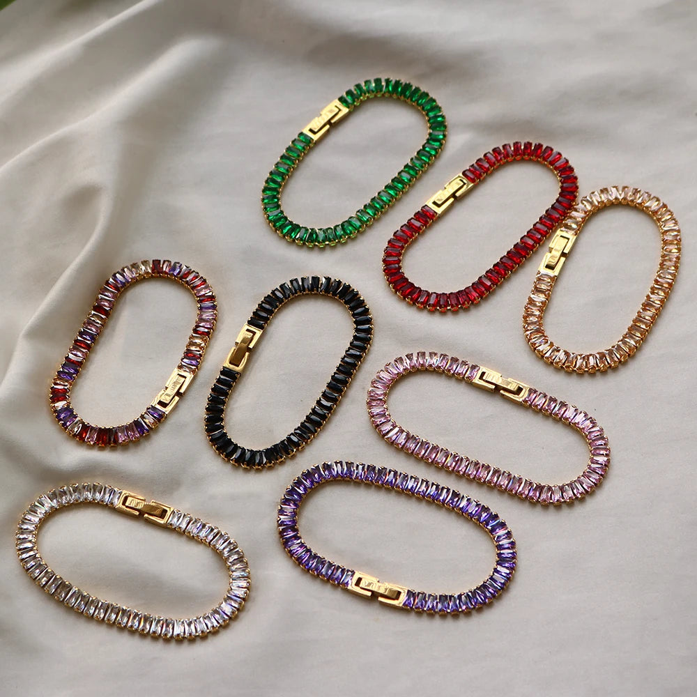 Luxury Colorful Zircon Jewelry Set CZ Choker Necklace Shiny Tennis Bracelet - Guangzhou Mingshixuan Jewellery CO.,Ltd