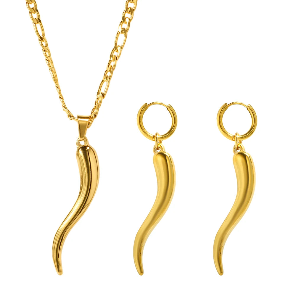 Chili Pepper Pendant Simple and Smooth Earrings Necklace Set Elegant Jewelry - Guangzhou Mingshixuan Jewellery CO.,Ltd