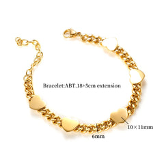 Heart Chain Bracelet for Women Stainless Steel Golden Waterproof Bracelets