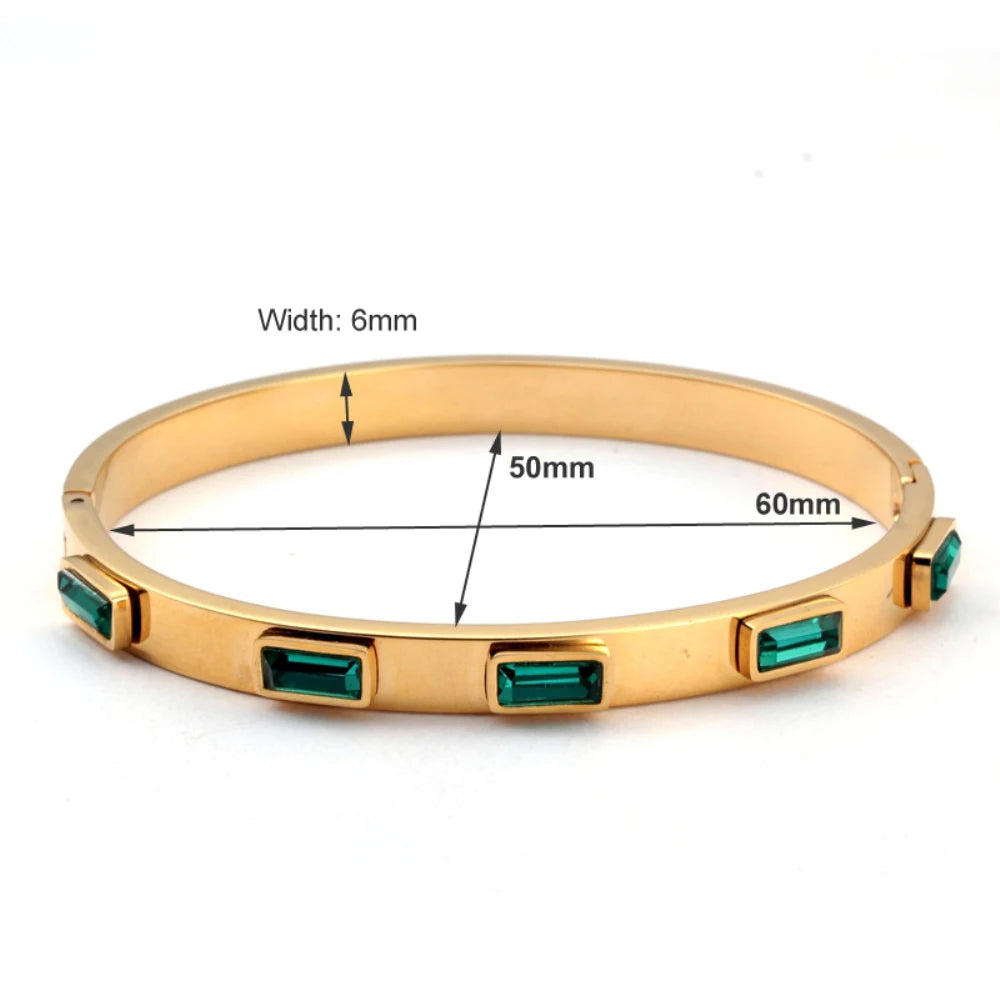 Luxury Square Green Cubic Zirconia Jewelry Set Crystal Cuff Bangle CZ Ring Necklace Jewelry - Guangzhou Mingshixuan Jewellery CO.,Ltd