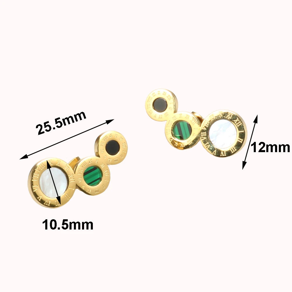 Roman Numeral Jewelry Sets Malachite Black/White Stud Earring & Necklace & Ring - Guangzhou Mingshixuan Jewellery CO.,Ltd