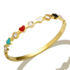 4mm Colorful Heart Enamel Exquisite Bangles Shiny Crystal Bracelet