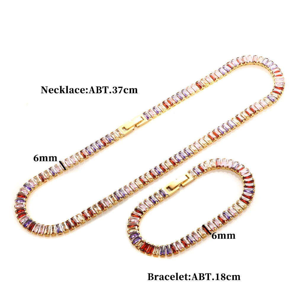 Luxury Colorful Zircon Jewelry Set CZ Choker Necklace Shiny Tennis Bracelet - Guangzhou Mingshixuan Jewellery CO.,Ltd