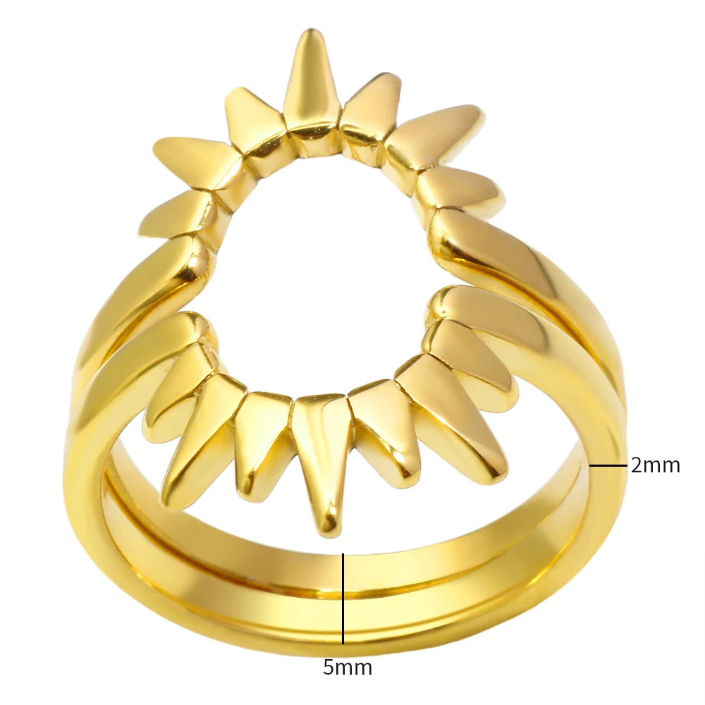 2 in 1 Combination Ring For Women Stainless Steel Sun Charm Couple Ring Fashion Waterproof Metal Texture Jewelry - Guangzhou Mingshixuan Jewellery CO.,Ltd