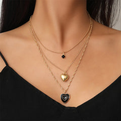 Black Heart Multilayer Necklace for Women Girls Fashion Gold Color Clavicle Necklace New Style Choker Trendy Jewelry Gifts