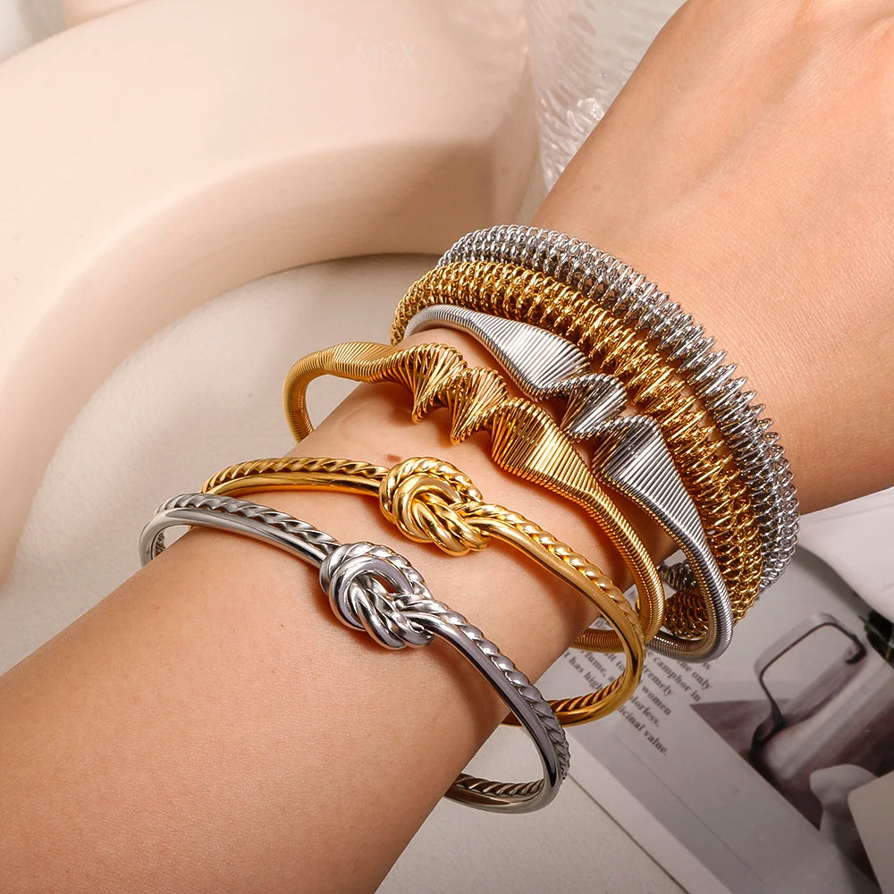 Double Line Twisted Bangle 18 K Gold Plated Tie Open Adjustable Bracelet - Guangzhou Mingshixuan Jewellery CO.,Ltd