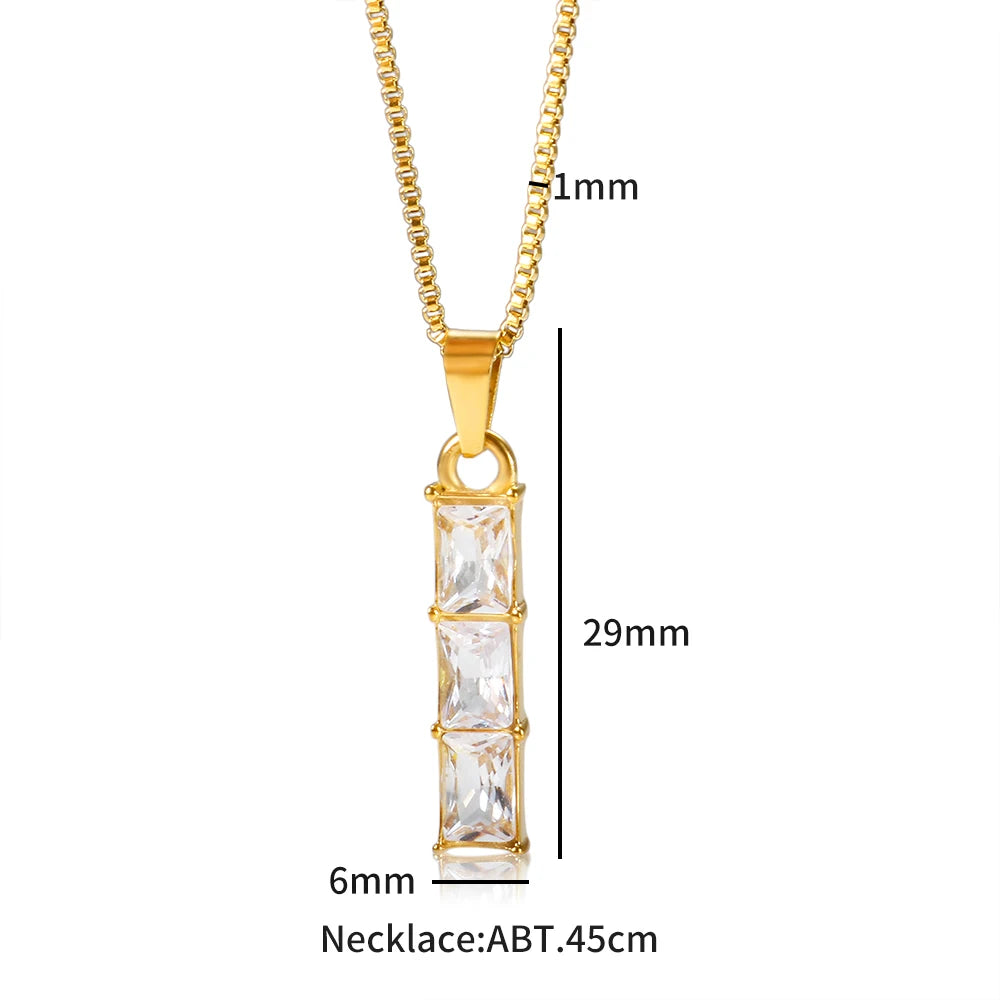 Luxury Square Zircon Geometric Pendant Necklace 18k Gold Plated Metal Texture Jewelry