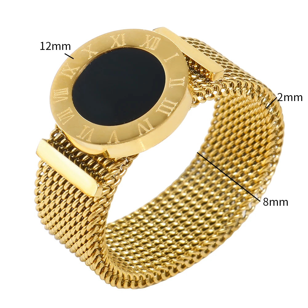 Chain Roman Digital Carved Black Disc Design Ring - Guangzhou Mingshixuan Jewellery CO.,Ltd