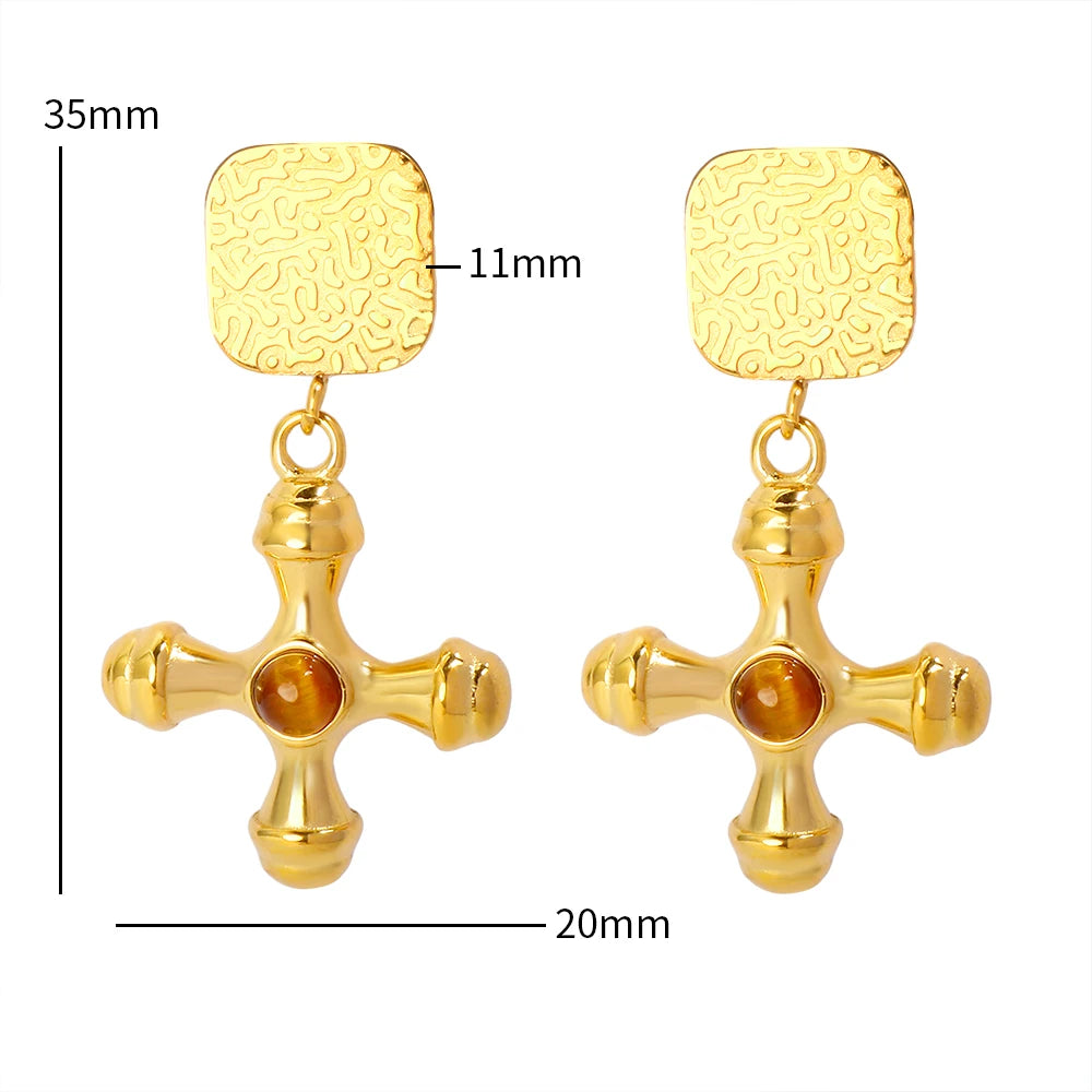 Tiger Eye Stone Cross Pendant Earrings Necklace Set - Guangzhou Mingshixuan Jewellery CO.,Ltd