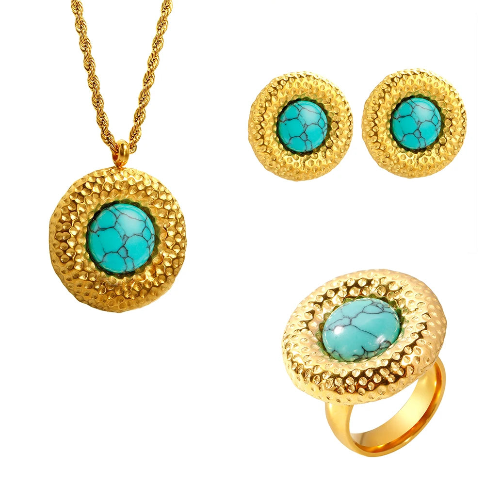 Turquoise Wide Ring Elegant Earrings Necklace Set Jewelry Gifts - Guangzhou Mingshixuan Jewellery CO.,Ltd