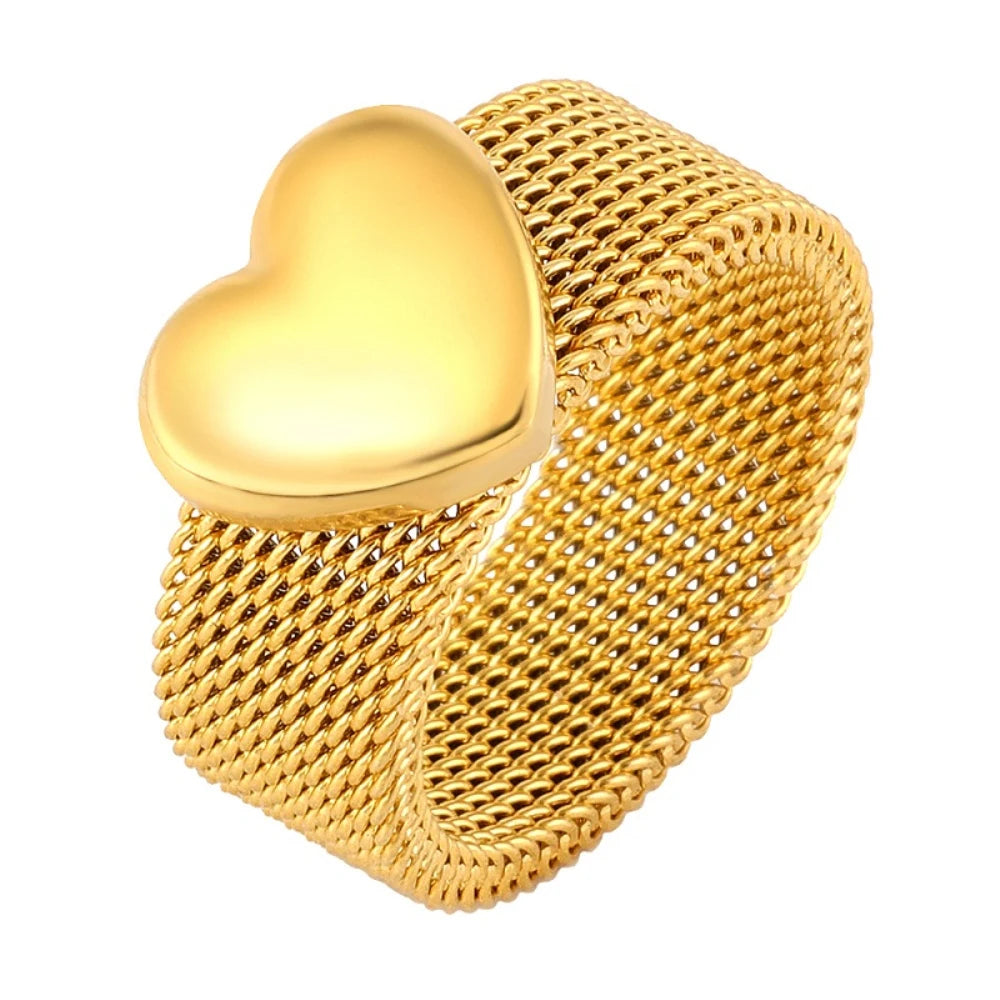 Heart Bracelets Cuff Mesh Bangle Heart Love Mesh Rings For Women Men Lover Couple Wedding Trendy Jewelry Set Adjustable Opening - Guangzhou Mingshixuan Jewellery CO.,Ltd