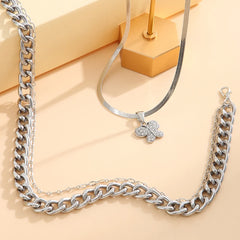 Butterfly Chain Necklaces Set Metal Silver Color Necklaces for Women Crystal Hollow Choker Trendy Jewelry Accessories 2022