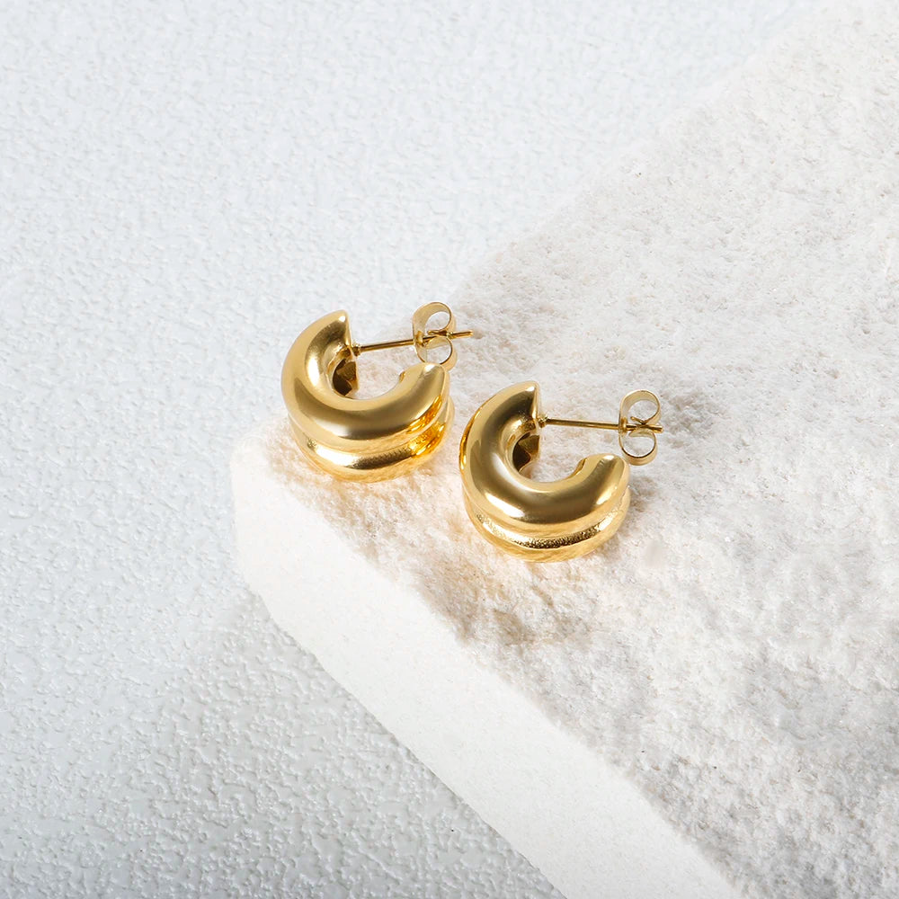 Double Dome Hoop Earrings Chunky Texture Earrings - Guangzhou Mingshixuan Jewellery CO.,Ltd