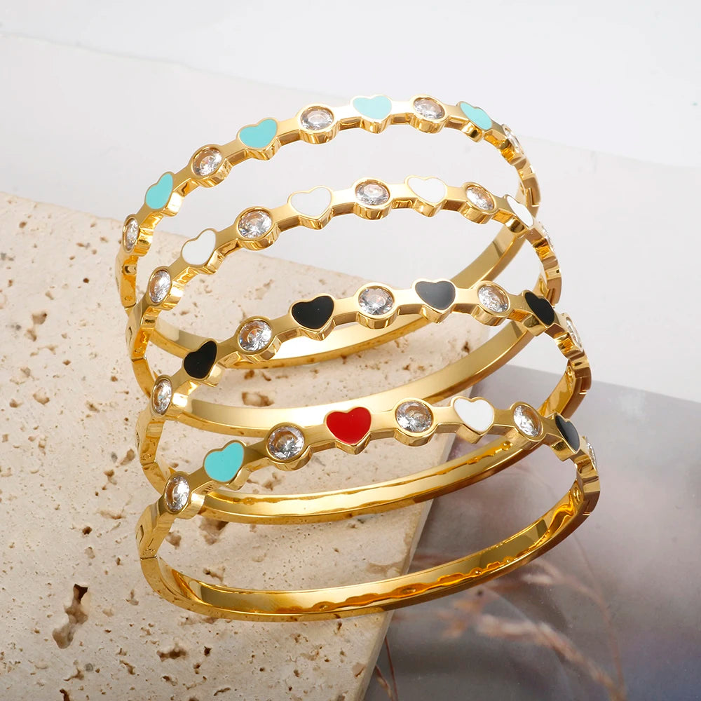 4mm Colorful Heart Enamel Exquisite Bangles Shiny Crystal Bracelet