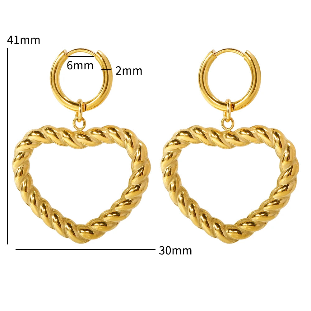 JINHUI Twisted Chain Hollow Heart Pendant Gold Plated Stainless Steel Necklace Earring Set Waterproof Fashion for Women Jewelry - Guangzhou Mingshixuan Jewellery CO.,Ltd