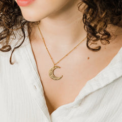 Verily with Every Hardship Comes Ease | Crescent Necklace Arabic Gold Muslim Religion Jewelry Spirit Prayer Allah Pendants Chain