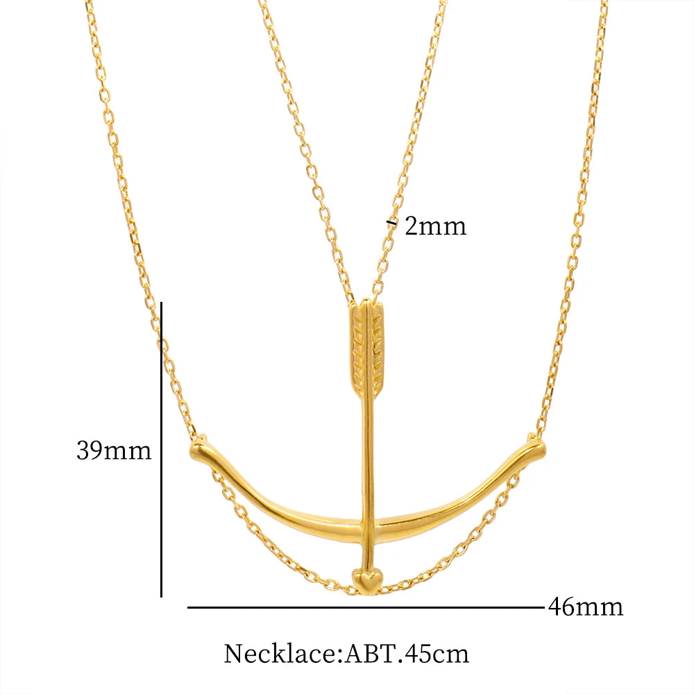 Double Chain Jewelry Archer Necklace 18K Gold Plating Bow and Arrow Pendant Necklace - Guangzhou Mingshixuan Jewellery CO.,Ltd