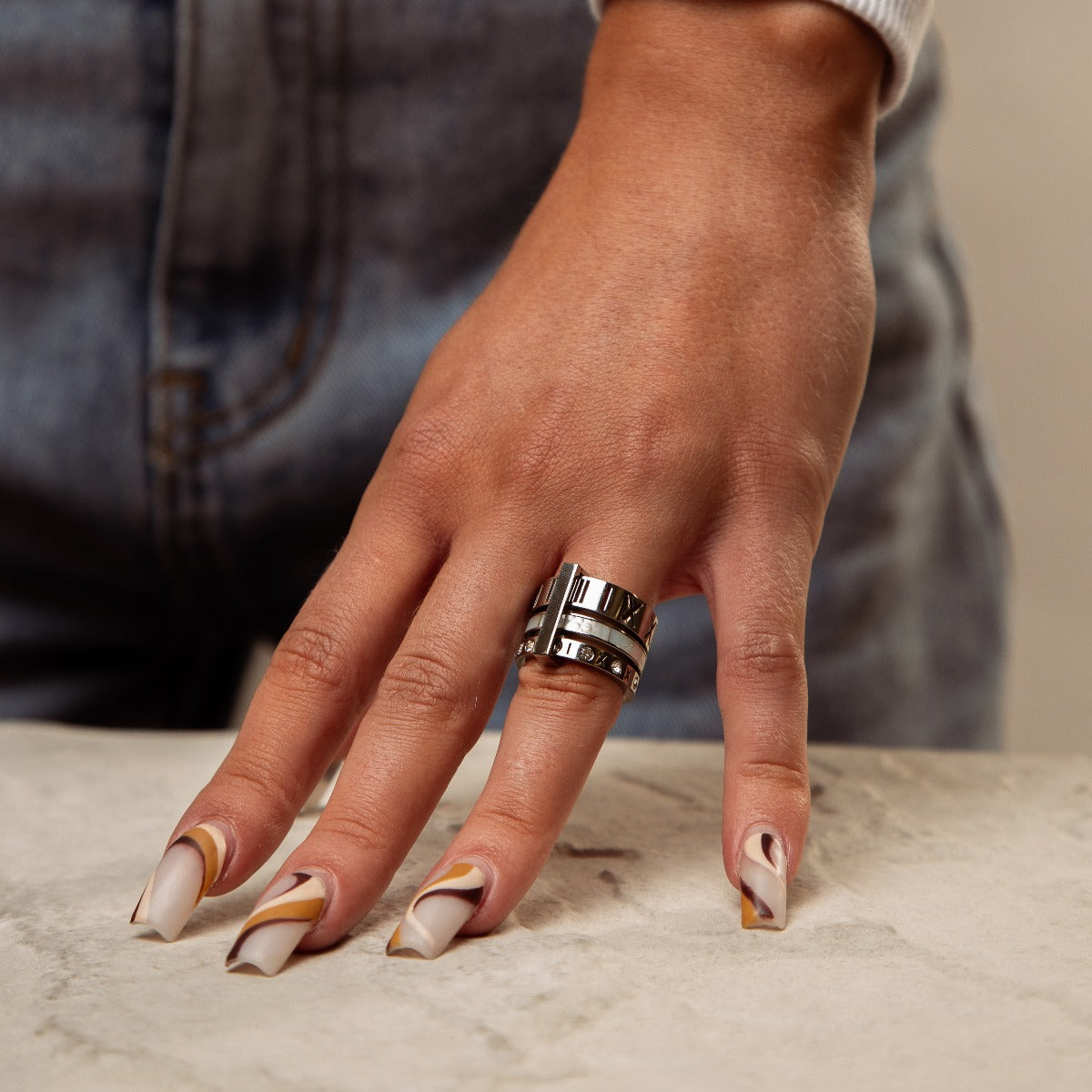 Triple Stack Stone Ring - Silver