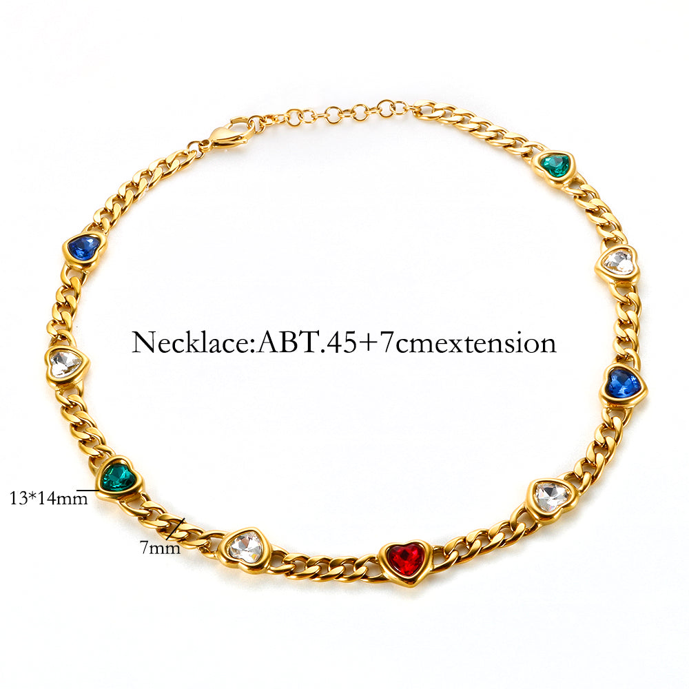 Cubic Zirconia Colorful Love Heart Pendant Necklace - Guangzhou Mingshixuan Jewellery CO.,Ltd