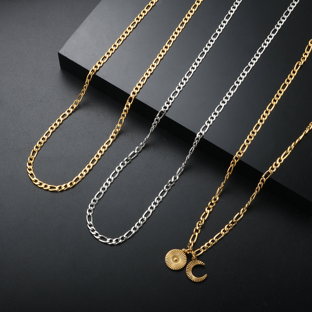 Sun Moon Charm Figaro Link Chain Necklaces - Guangzhou Mingshixuan Jewellery CO.,Ltd