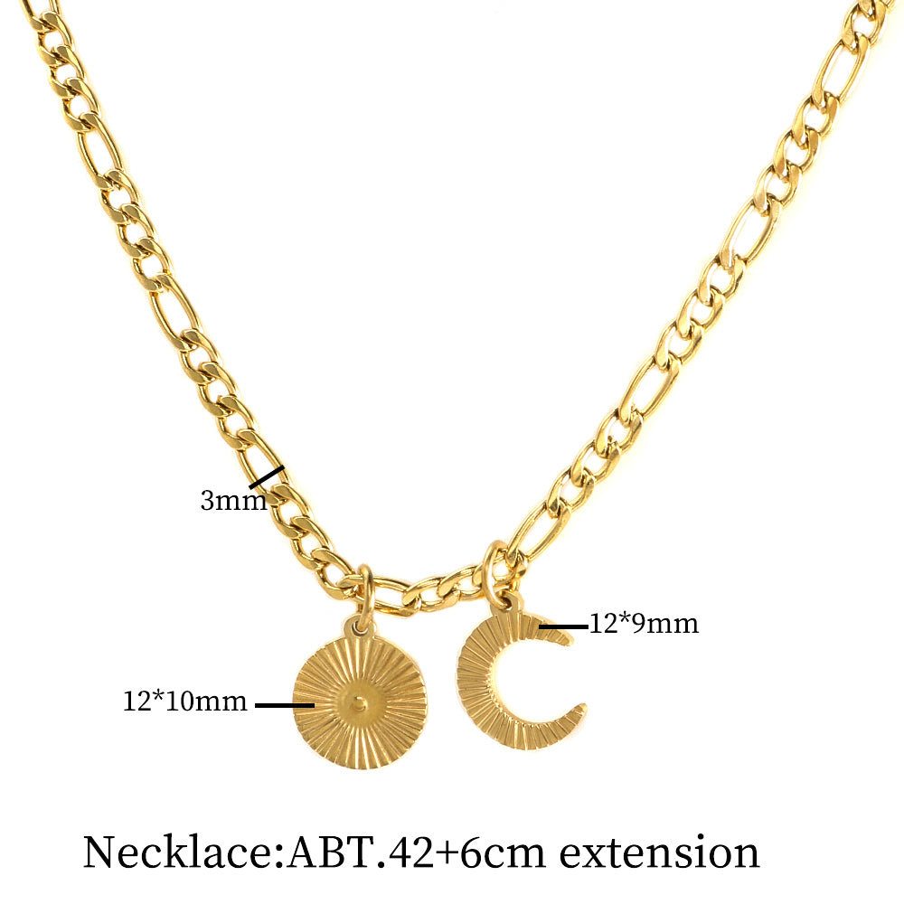 Sun Moon Charm Figaro Link Chain Necklaces - Guangzhou Mingshixuan Jewellery CO.,Ltd
