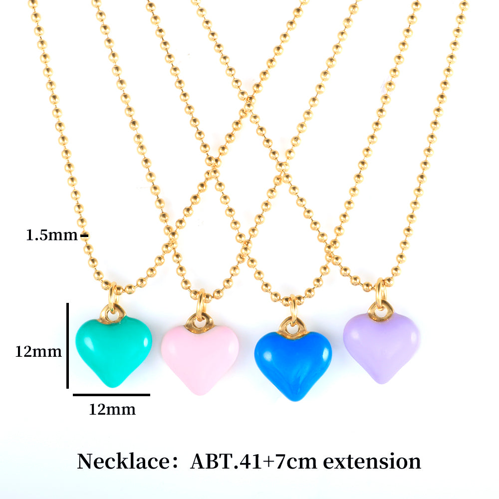 Colorful Enamel Heart Pendant Bead Chain Necklace - Guangzhou Mingshixuan Jewellery CO.,Ltd
