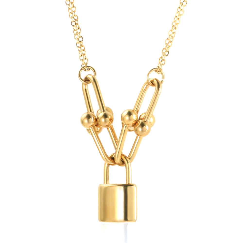 U Shape Gold Chain Lock Charm Pendant Necklace - Guangzhou Mingshixuan Jewellery CO.,Ltd