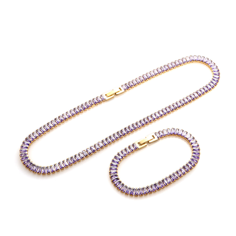 Colorful Zircon Jewelry Set Square CZ Choker Necklace - Guangzhou Mingshixuan Jewellery CO.,Ltd