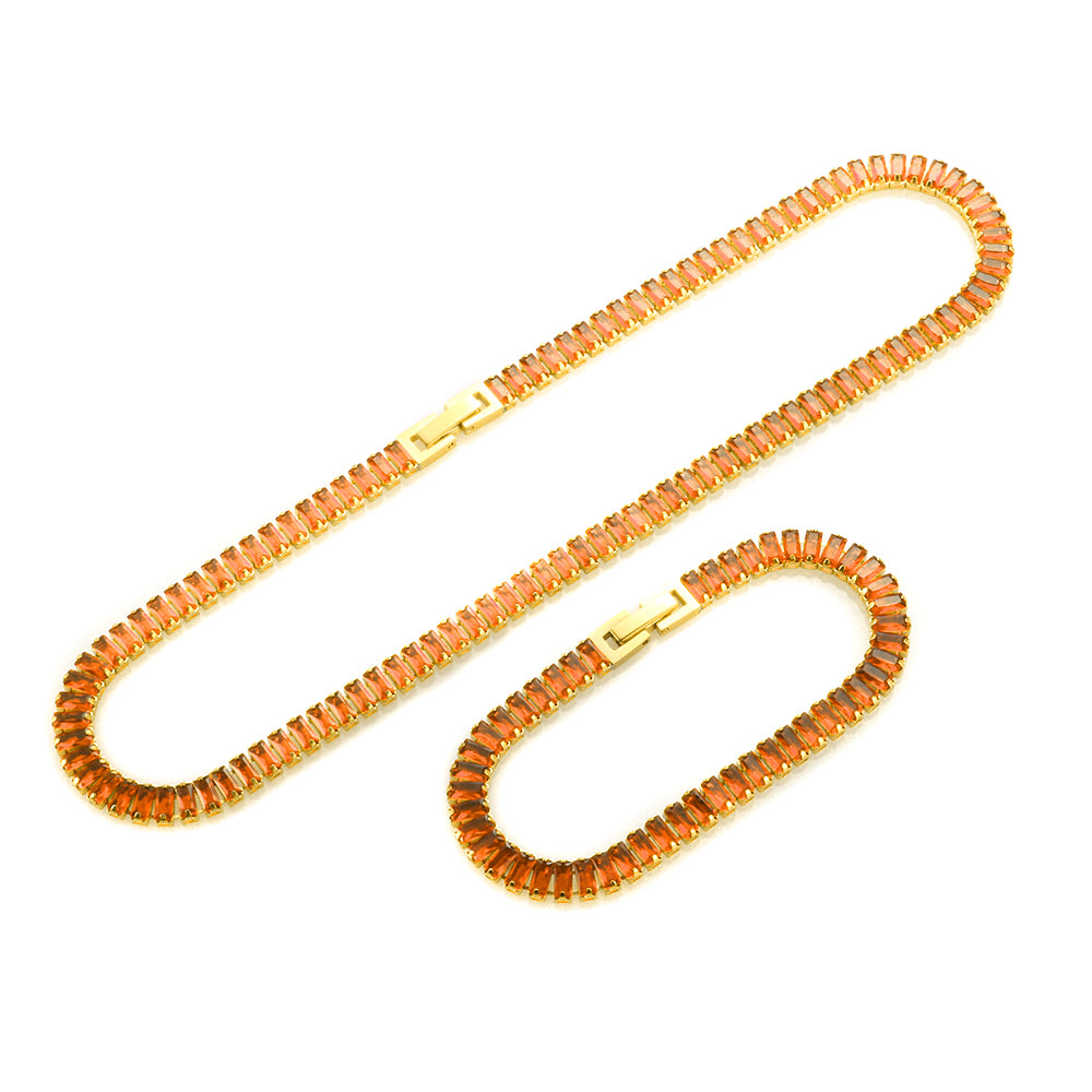 Colorful Zircon Jewelry Set Square CZ Choker Necklace - Guangzhou Mingshixuan Jewellery CO.,Ltd