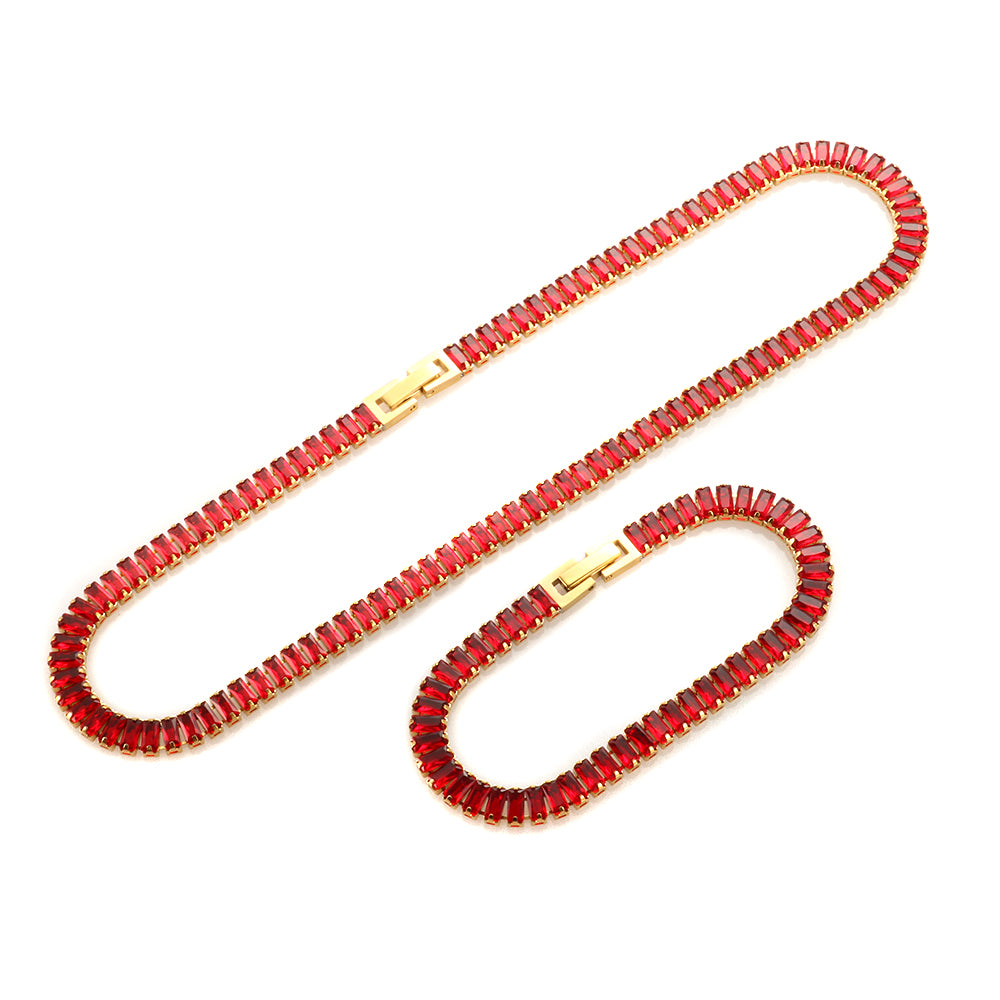 Colorful Zircon Jewelry Set Square CZ Choker Necklace - Guangzhou Mingshixuan Jewellery CO.,Ltd