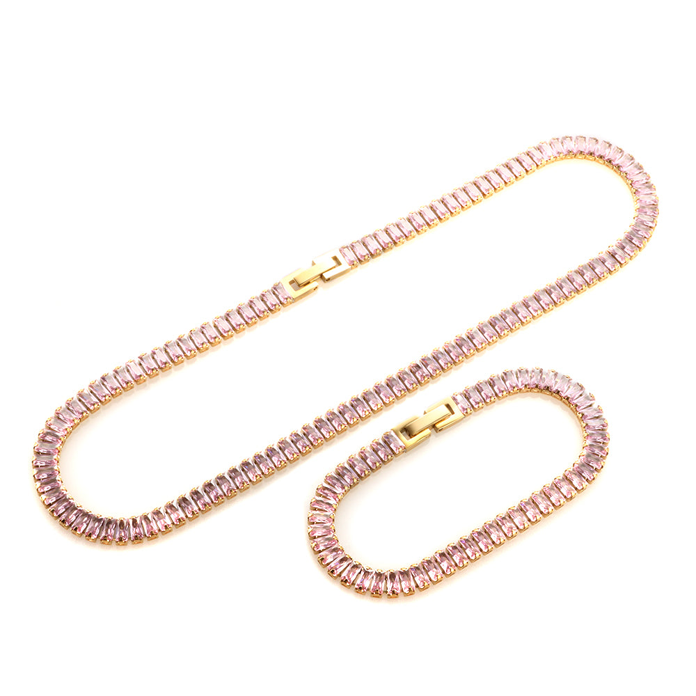 Colorful Zircon Jewelry Set Square CZ Choker Necklace - Guangzhou Mingshixuan Jewellery CO.,Ltd