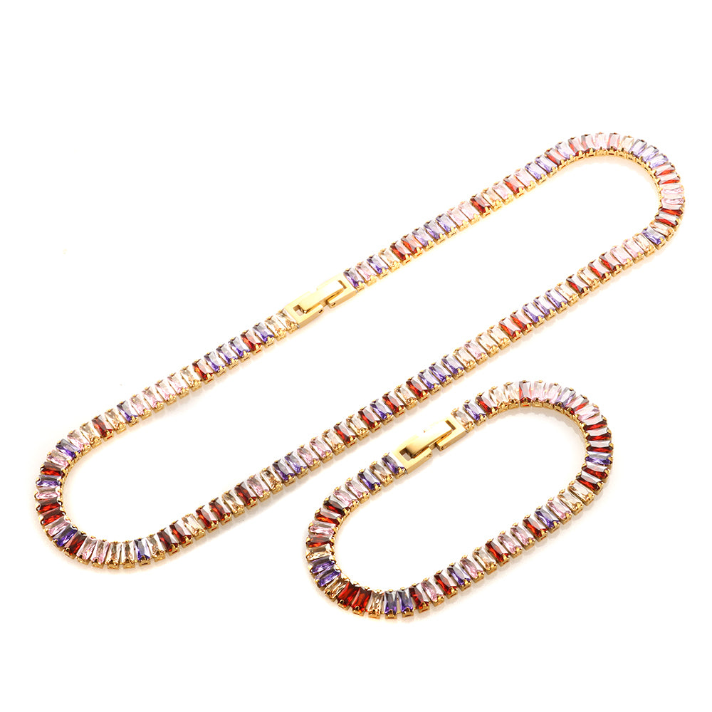 Colorful Zircon Jewelry Set Square CZ Choker Necklace - Guangzhou Mingshixuan Jewellery CO.,Ltd