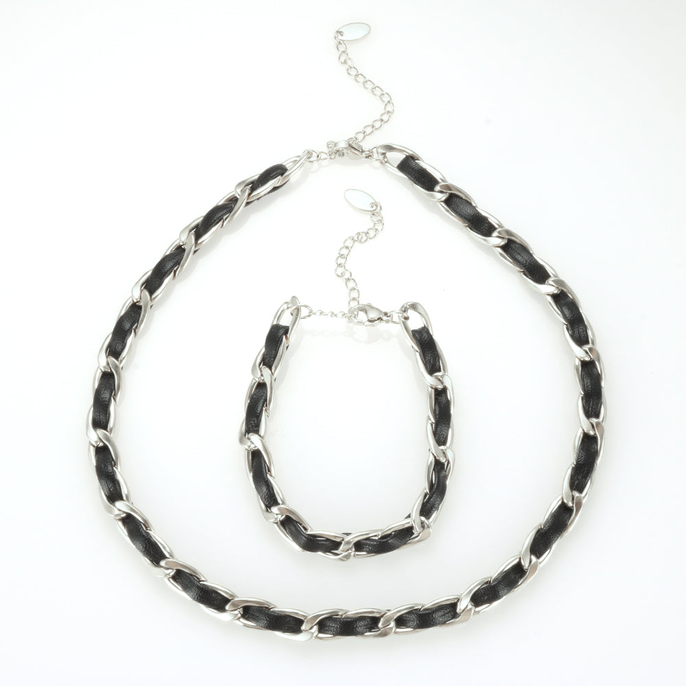 Leather Rope Chain Bracelet Woven Choker Chain Necklace - Guangzhou Mingshixuan Jewellery CO.,Ltd