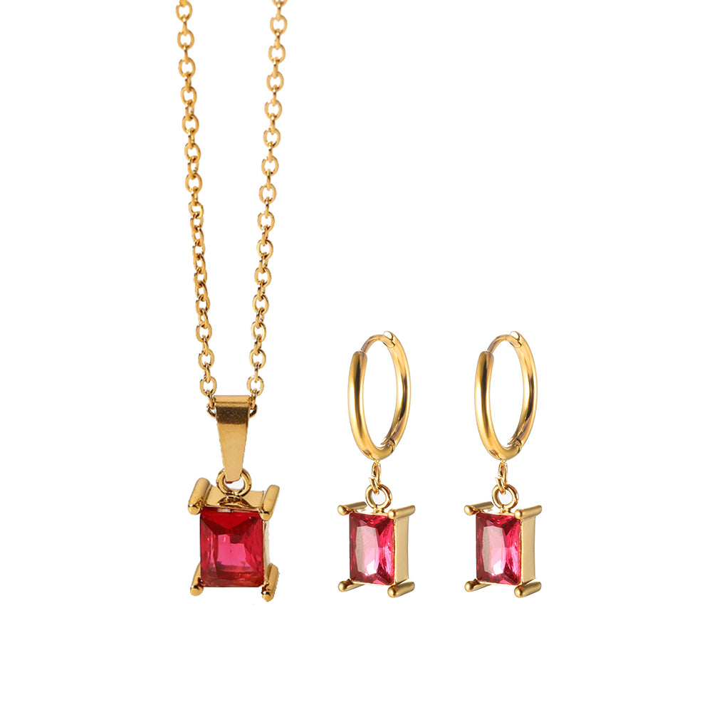 Cubic Zirconia Pendant Necklace Square Zircon Hoop Earrings - Guangzhou Mingshixuan Jewellery CO.,Ltd