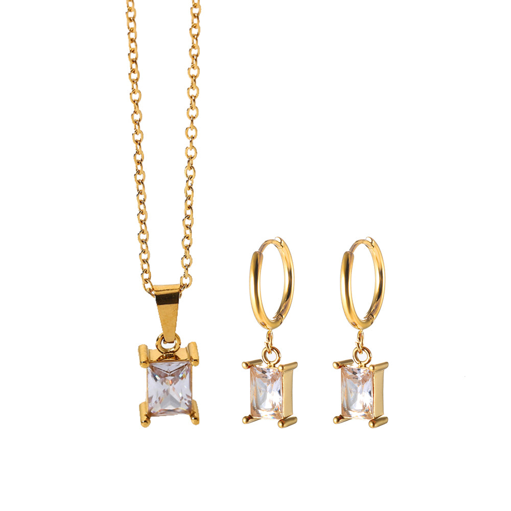 Cubic Zirconia Pendant Necklace Square Zircon Hoop Earrings - Guangzhou Mingshixuan Jewellery CO.,Ltd