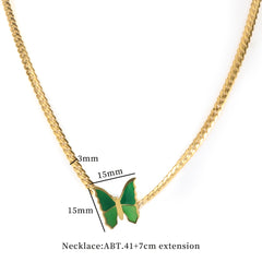 Green Pink Butterfly Cuban Chain Necklace - Guangzhou Mingshixuan Jewellery CO.,Ltd