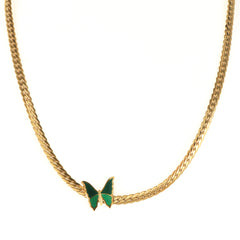 Green Pink Butterfly Cuban Chain Necklace - Guangzhou Mingshixuan Jewellery CO.,Ltd