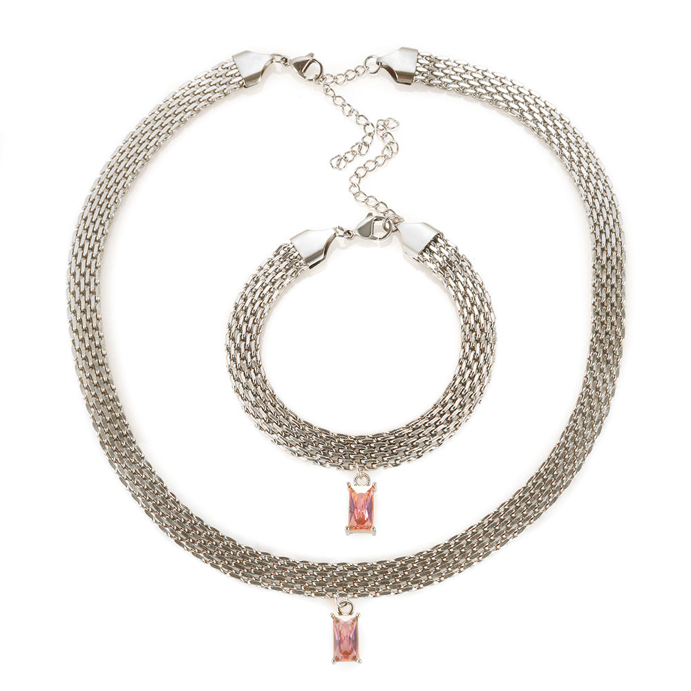 Colorful Rectangle Zircon Choker Necklace - Guangzhou Mingshixuan Jewellery CO.,Ltd