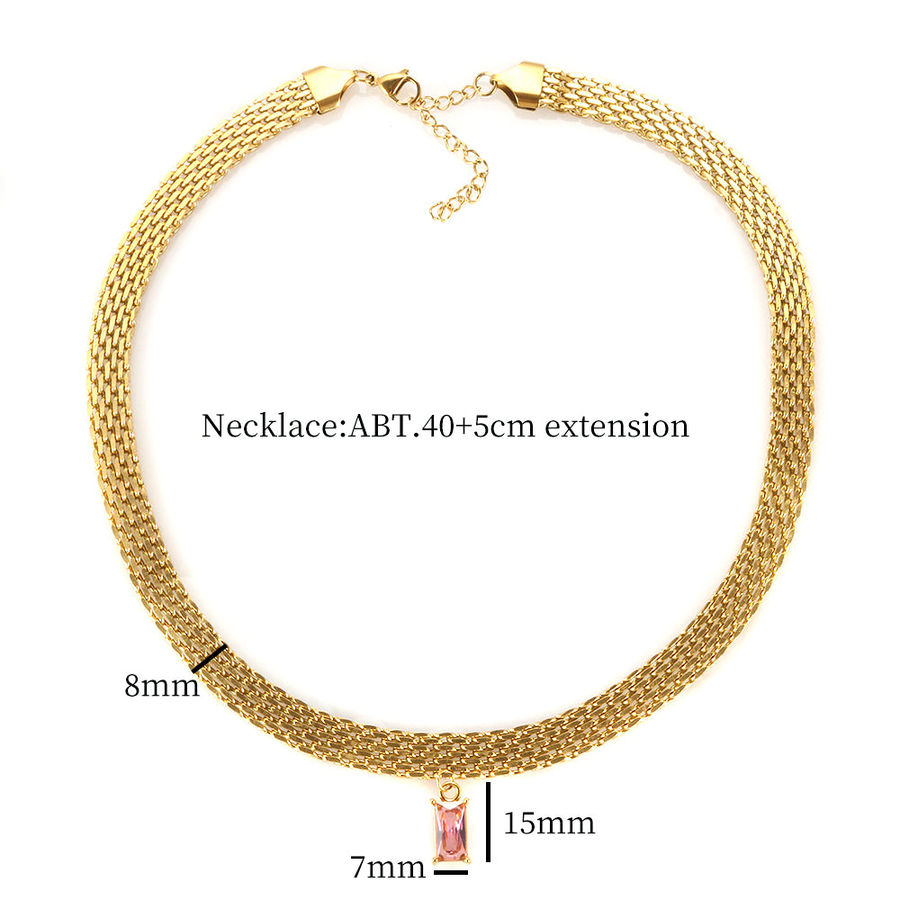 Colorful Rectangle Zircon Choker Necklace - Guangzhou Mingshixuan Jewellery CO.,Ltd