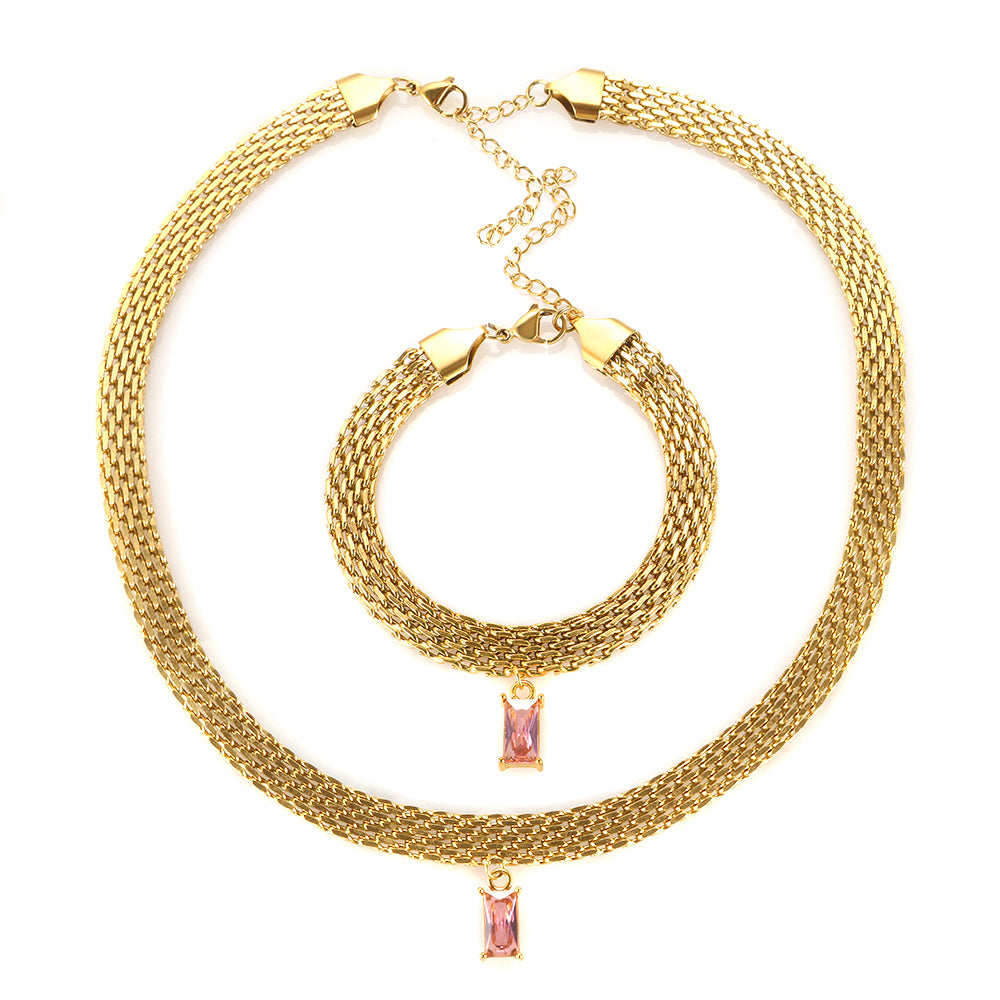 Colorful Rectangle Zircon Choker Necklace - Guangzhou Mingshixuan Jewellery CO.,Ltd