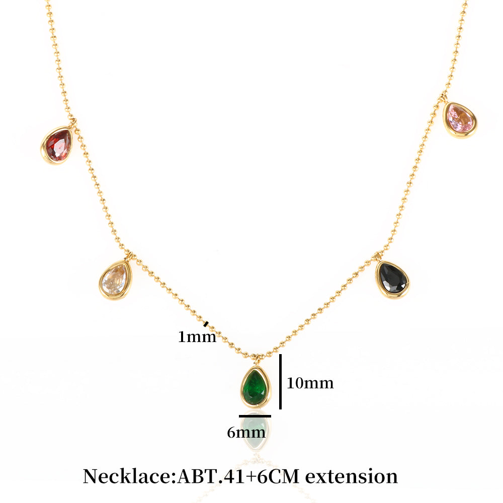 Colorful Zircon Water Drop Necklace Gold Plated Gemstone Charm Necklace - Guangzhou Mingshixuan Jewellery CO.,Ltd