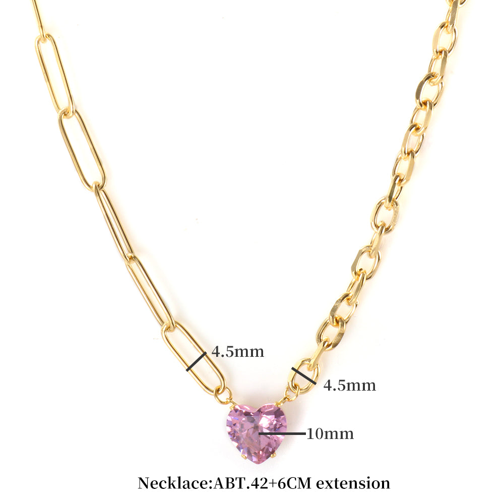 Pink Color Heart Zircon Pendant Necklace - Guangzhou Mingshixuan Jewellery CO.,Ltd